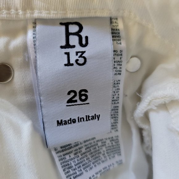 R13 Jeans Kate Skinny Angled Hem Frayed White Denin - Picture 10 of 15